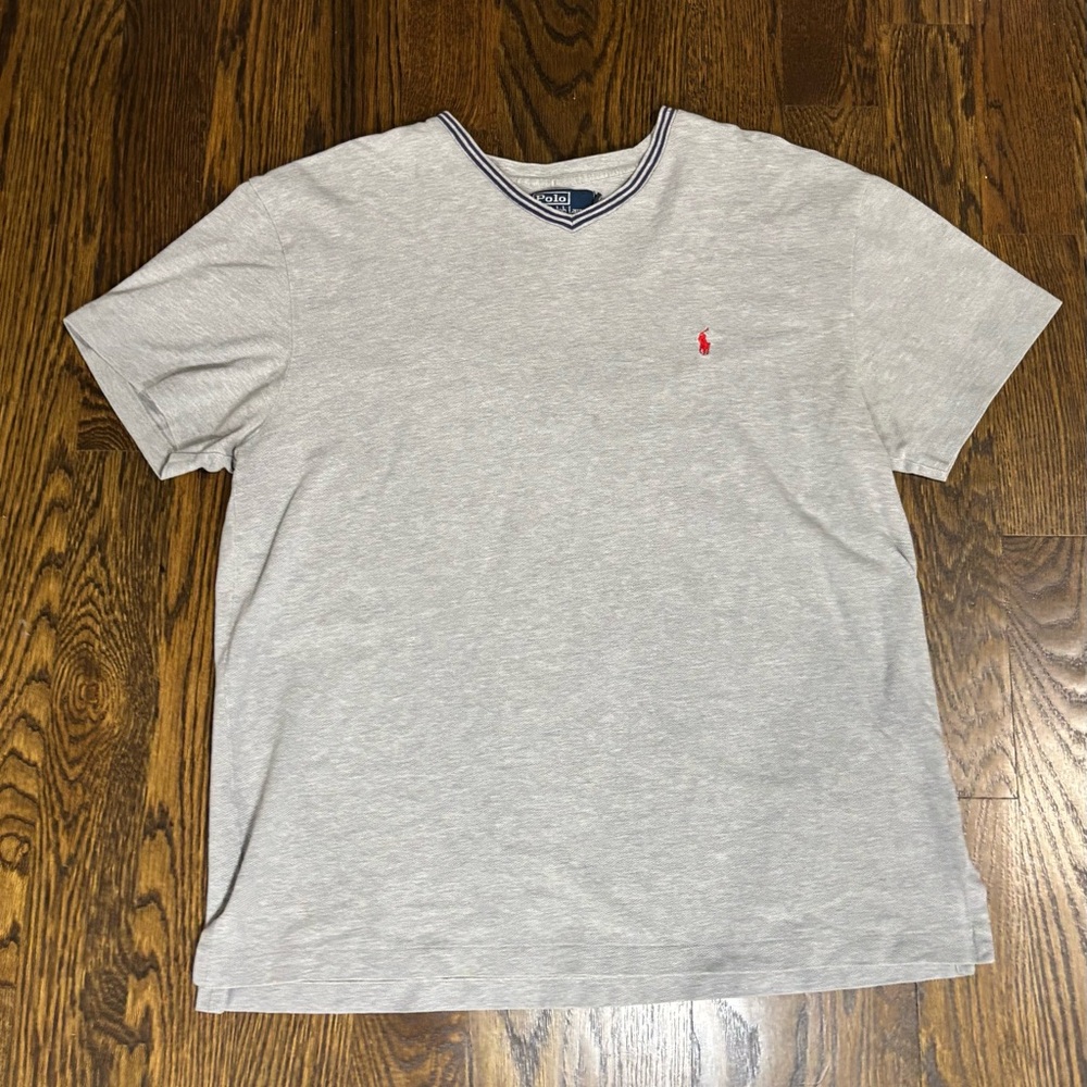 Polo Ralph Lauren Men's Solid Gray V-Neck Short Sleeve Cotton‎ Pique Shirt L